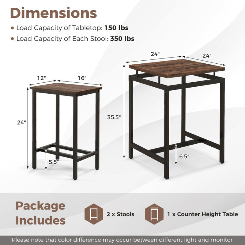 3 Pieces Pub Dining Table Set with Floating Tabletop and Footrest
