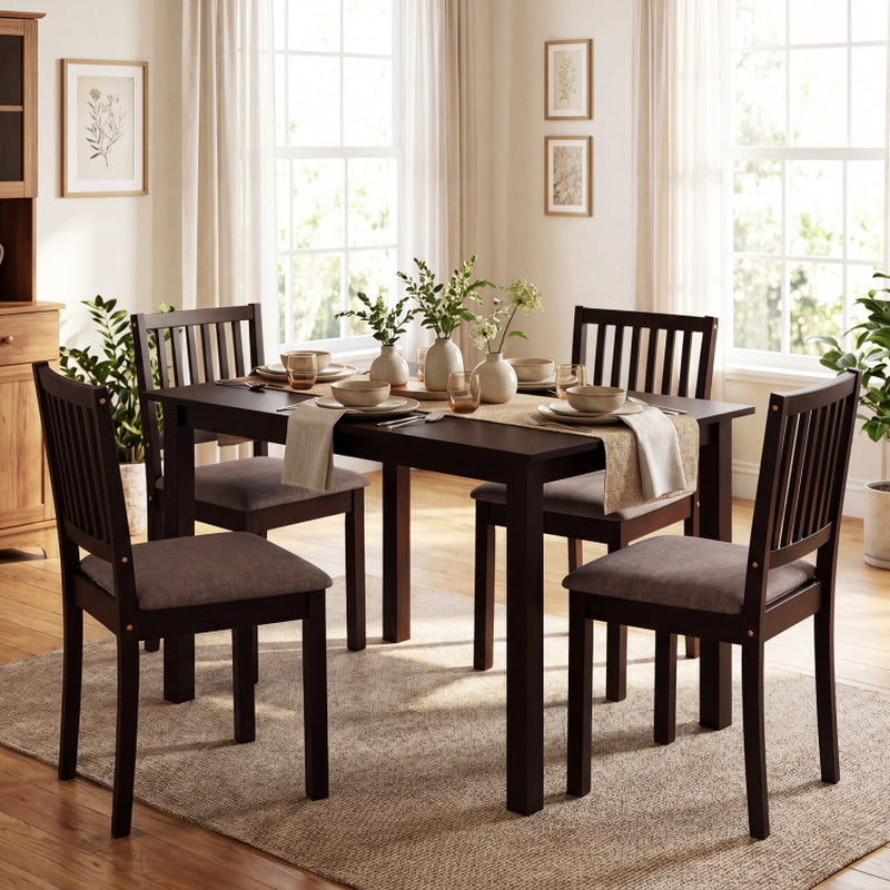 5-Piece Dining Table Set for 4 Rectangular Kitchen Table with 4 Upholstered Chairs