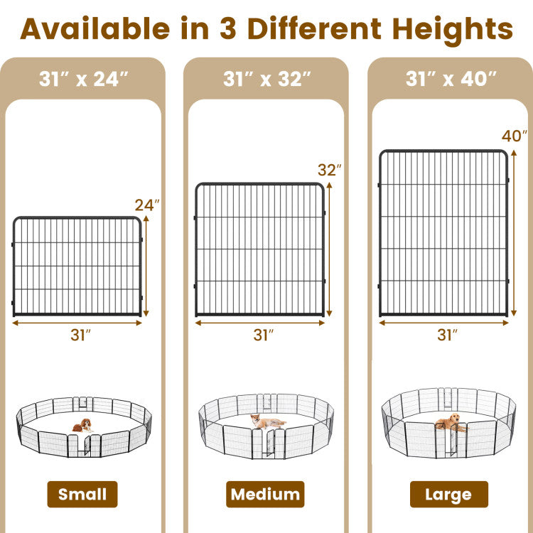 16 Panel 24/32/40 Inches Height Dog Playpen with Lock and Large Door
