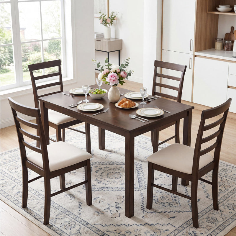 5-Piece Dining Table Set for 4 with Upholstered Chairs for Small Space and Dining Room