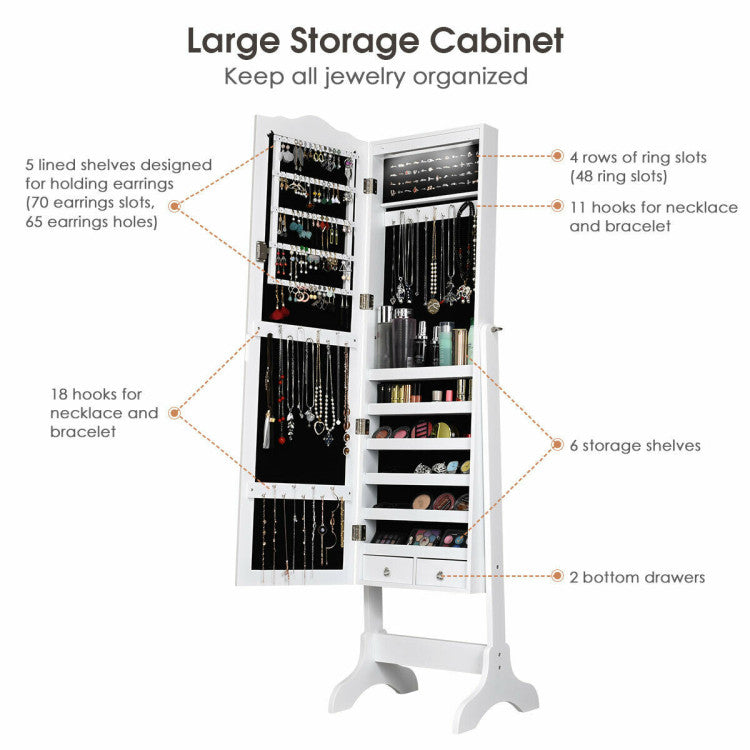 14 LED Jewelry Armoire Cabinet with Full Length Mirror and 4 Tilting Angles