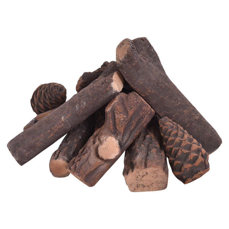9 PCS Ceramic Fireplace Logs Set Realistic Artificial Gas Fireplace Logs