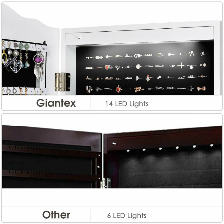 14 LED Jewelry Armoire Cabinet with Full Length Mirror and 4 Tilting Angles