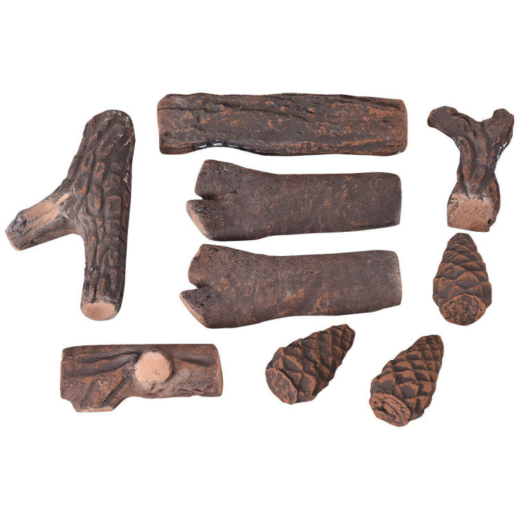 9 PCS Ceramic Fireplace Logs Set Realistic Artificial Gas Fireplace Logs