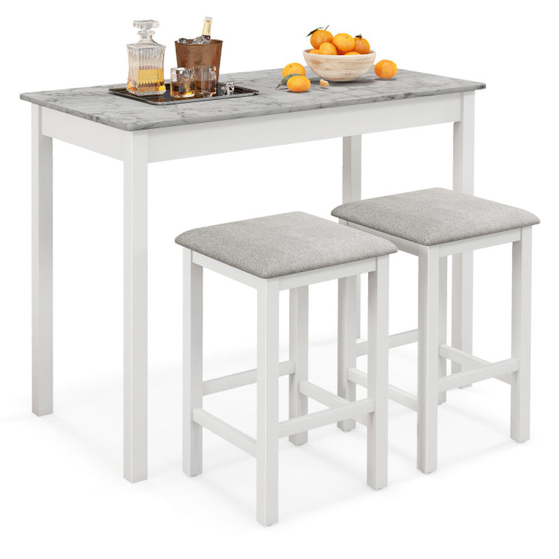 Counter-Height Dining Table and 2 Linen Fabric Padded Bar Stools
