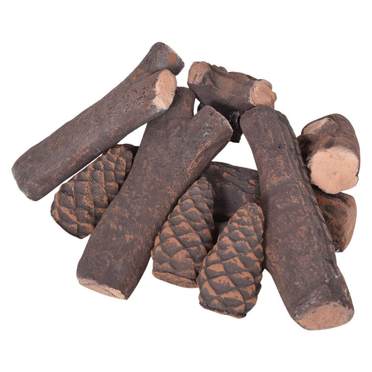 9 PCS Ceramic Fireplace Logs Set Realistic Artificial Gas Fireplace Logs