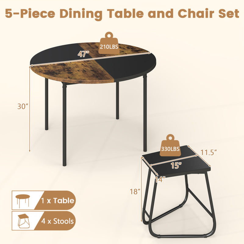 5-Piece Dining Set for 4 47 Inch round Kitchen Table and 4 Stools