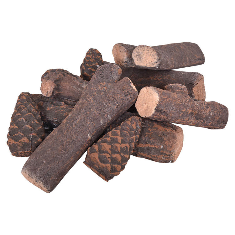 9 PCS Ceramic Fireplace Logs Set Realistic Artificial Gas Fireplace Logs