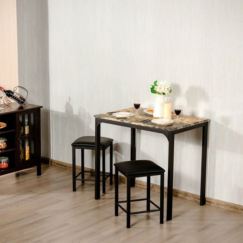 3-Piece Counter-Height Dining Table Set Rectangle Bar Table with 2 Upholstered Stools
