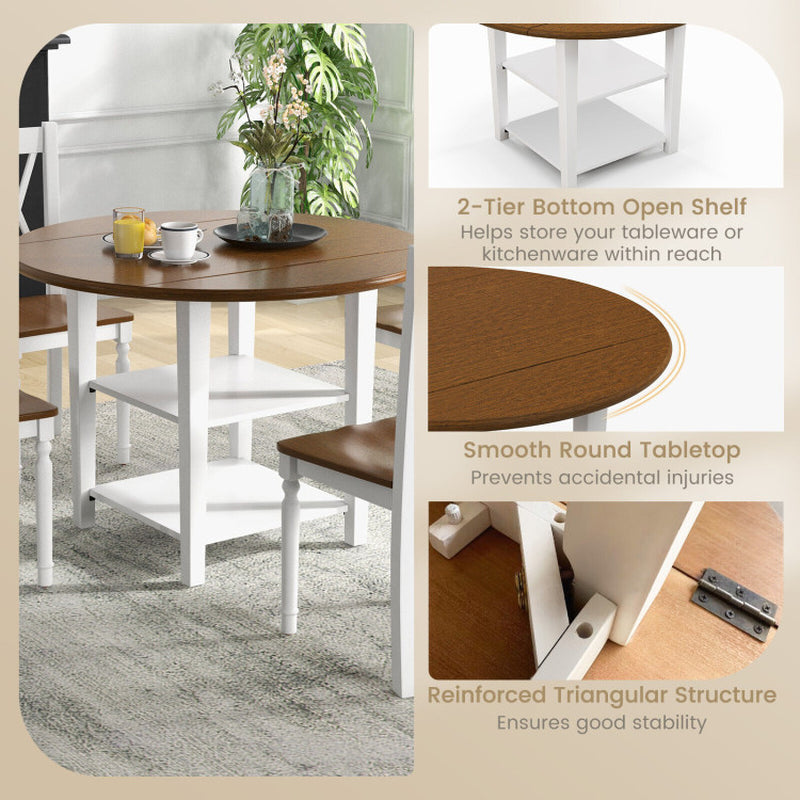 5 Piece round Kitchen Dining Set with Drop Leaf Table Top