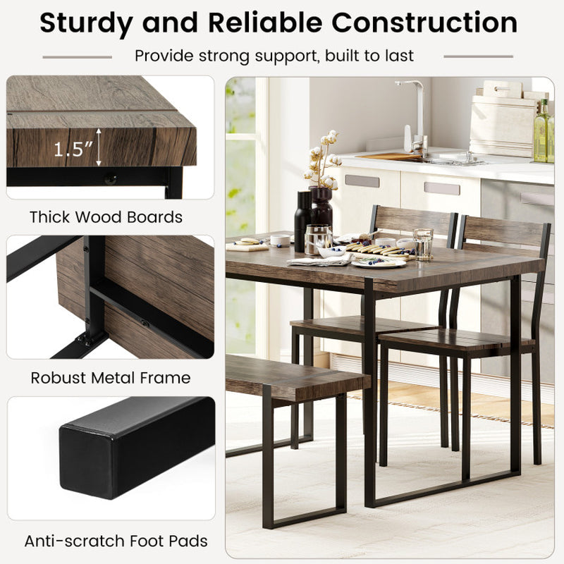 4-Piece Dining Table Set for 4 with 1 Bench and 2 Chairs