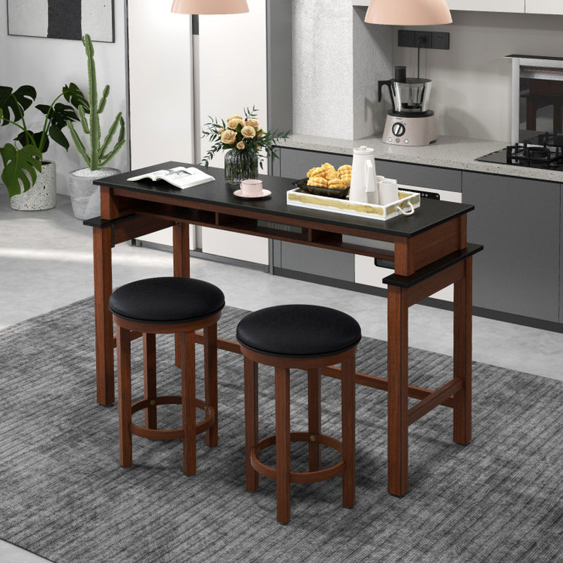 3-Piece Home Bar Set with 2 Upholstered Bar Stools, Outlets and USB Ports