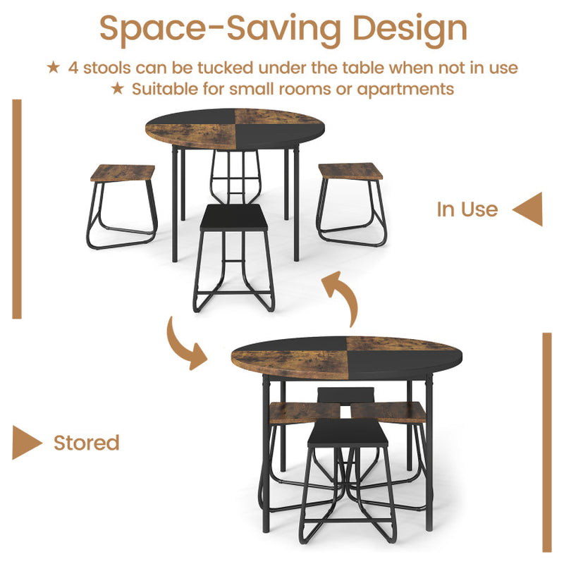 5-Piece Dining Set for 4 47 Inch round Kitchen Table and 4 Stools