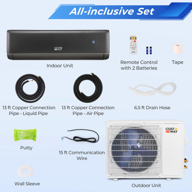 GreyVolt Series Energy Star Certified 18000 BTU 21 SEER2 208-230V Mini Split Air Conditioner and Heater Gray