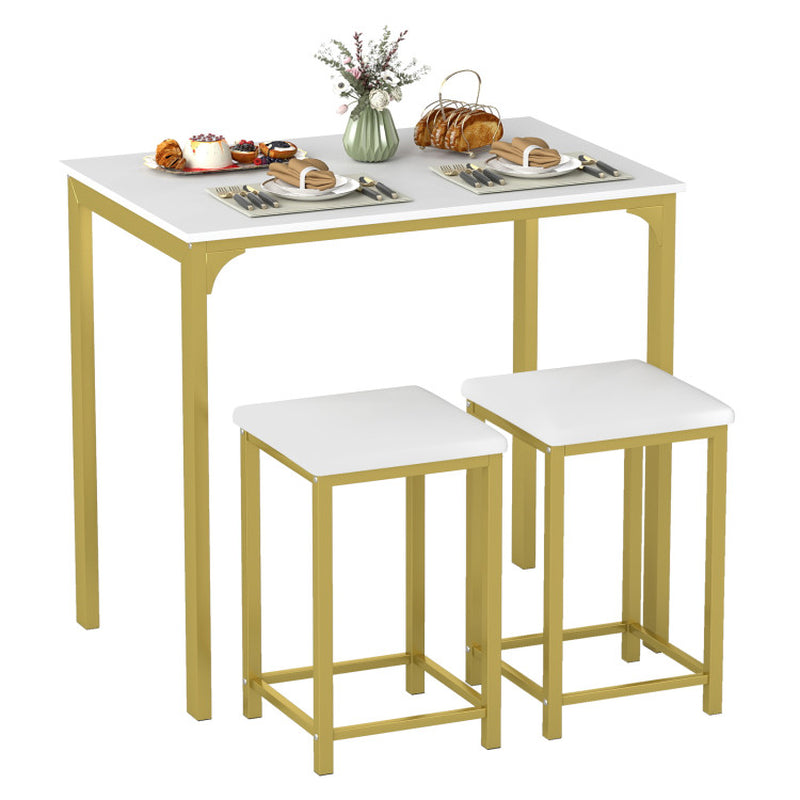 3-Piece Counter-Height Dining Table Set Rectangle Bar Table with 2 Upholstered Stools