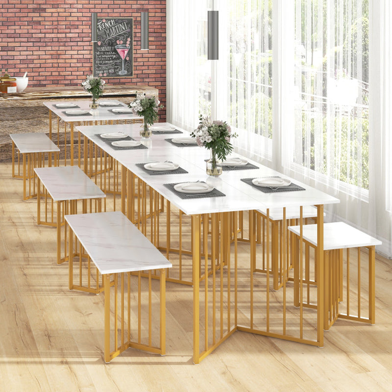 4 Piece Dining Table Set with Bench and 2 Stools