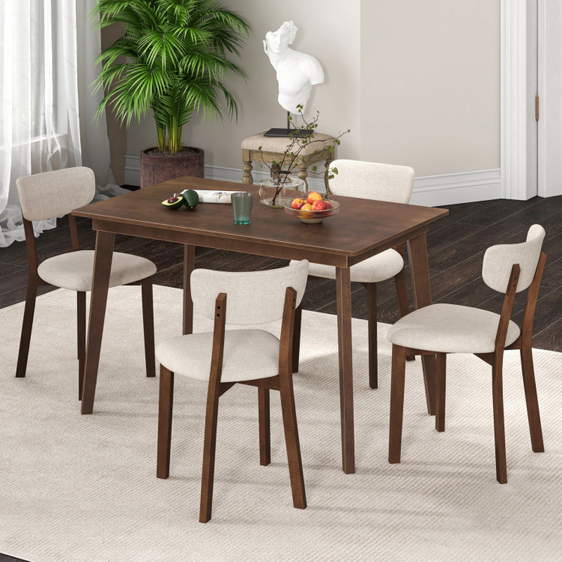 5-Piece Dining Table Set for 4 with Rubber Wood Frame and Padded Set