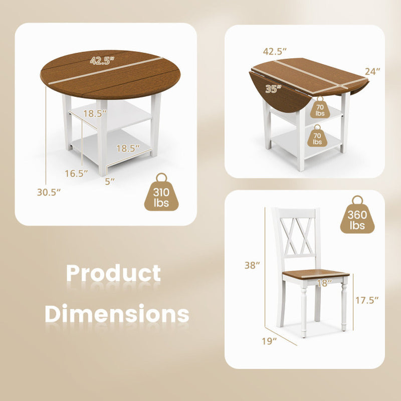 5 Piece round Kitchen Dining Set with Drop Leaf Table Top
