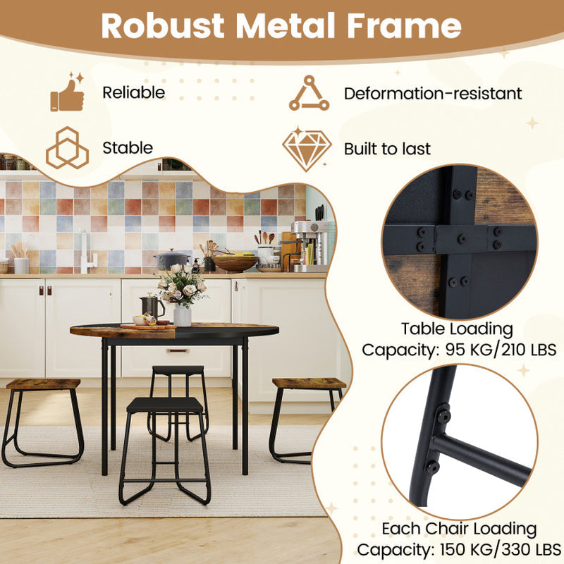 5-Piece Dining Set for 4 47 Inch round Kitchen Table and 4 Stools