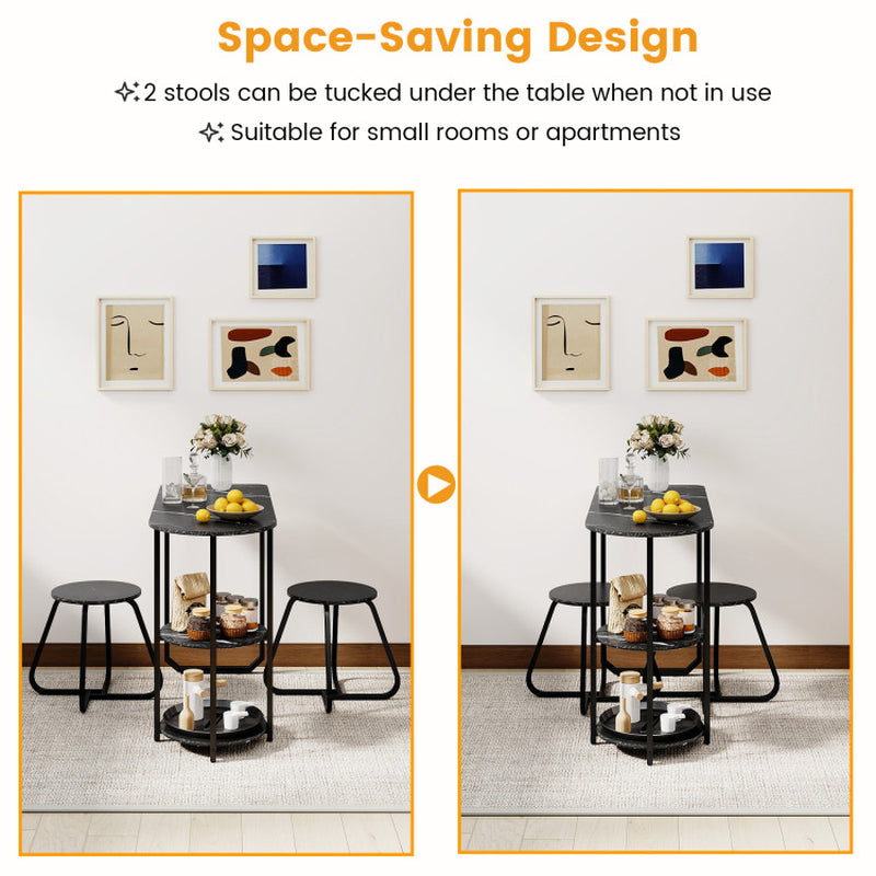 3-Piece Industrial Dining Table Set for Small Space