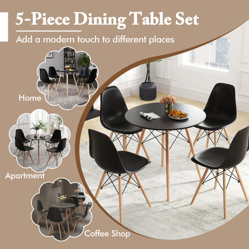 5 Pieces Dining Table Set with Solid Wood Leg
