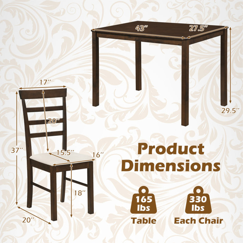 5-Piece Dining Table Set for 4 with Upholstered Chairs for Small Space and Dining Room