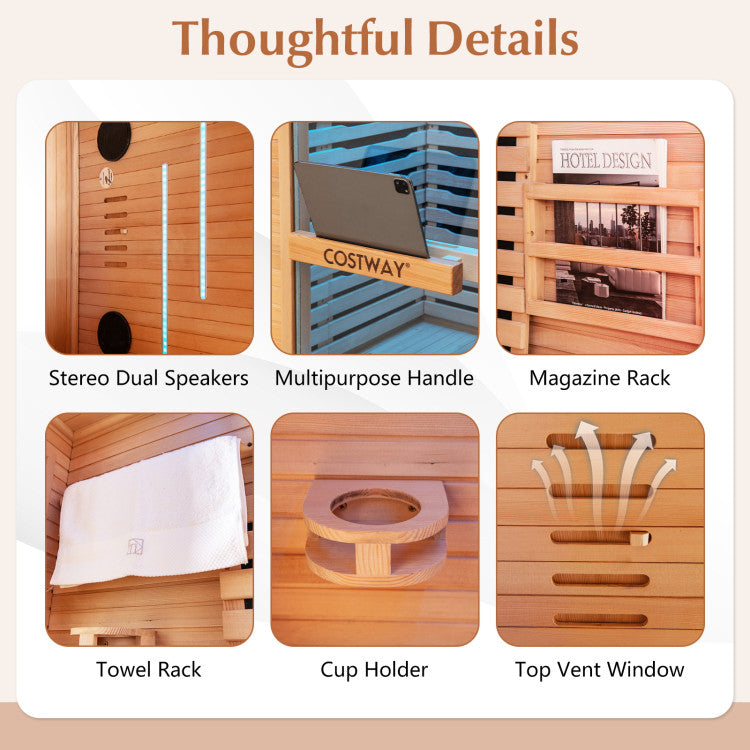 Far Infrared Wooden Sauna Room with Bluetooth Speakers and Oxygen Ionizer for 1-2 person