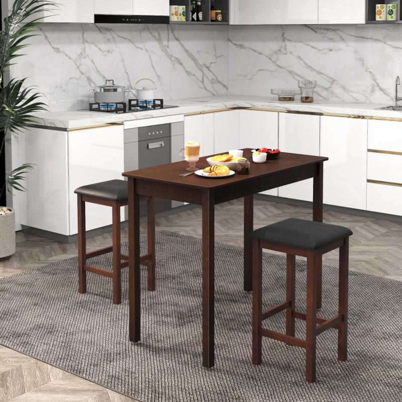 Counter-Height Dining Table and 2 Linen Fabric Padded Bar Stools
