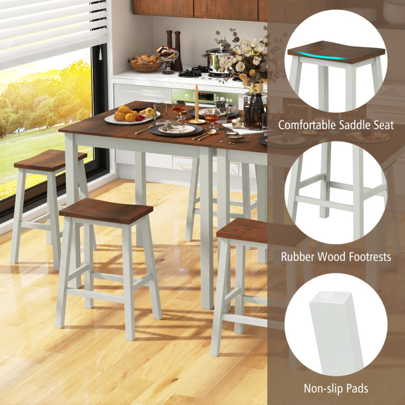 5 Piece Dining Table Set with 4 Saddle Stools for Kitchen Dining Room Apartment