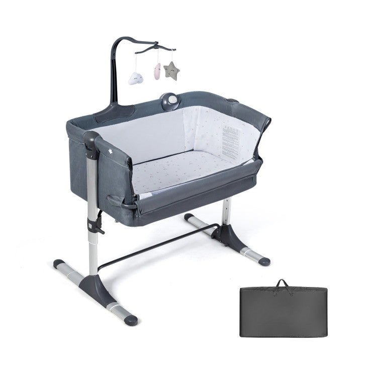 Height Adjustable Baby Side Crib with Music Box & Toys