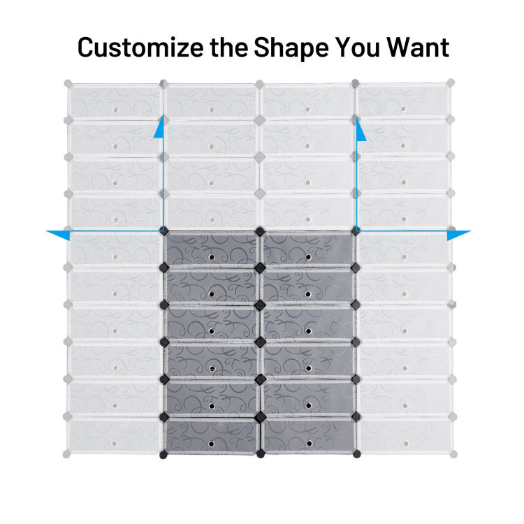 12-Cube DIY Portable Plastic Shoe Rack with 6-Tier Transparent Doors
