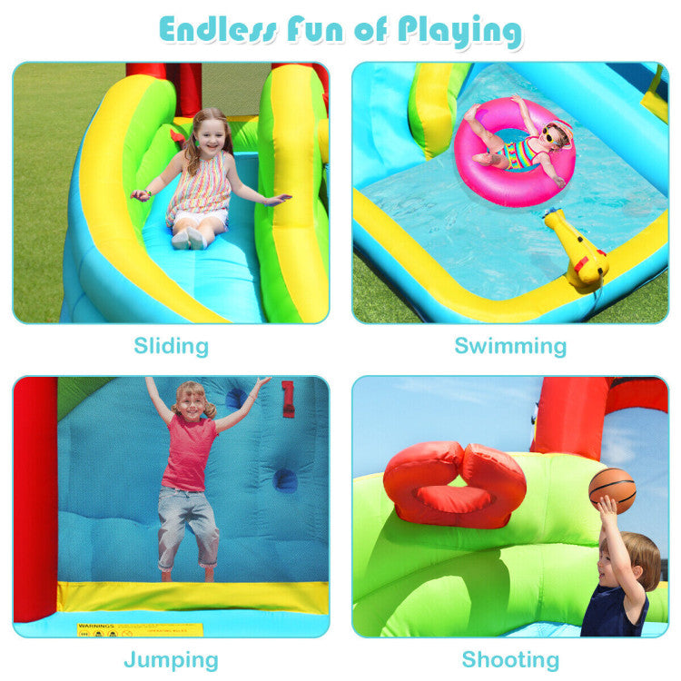 6-in-1 Inflatable Bounce House with Climbing Wall and Basketball Hoop without Blower