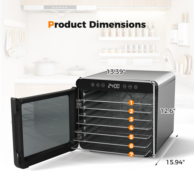 7 Stainless Steel Trays Dryer with 1-24H Timer and 30-75℃ Temperature
