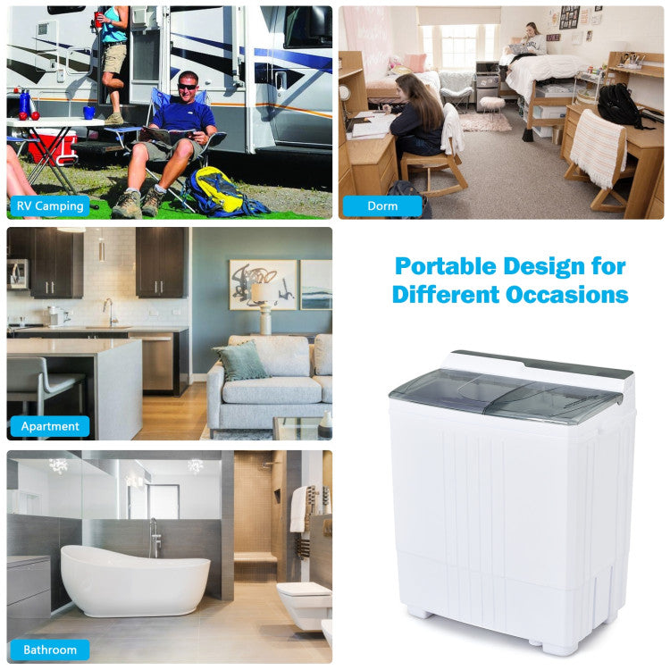 Twin Tub Portable Washing Machine with Timer Control and Drain Pump for Apartment