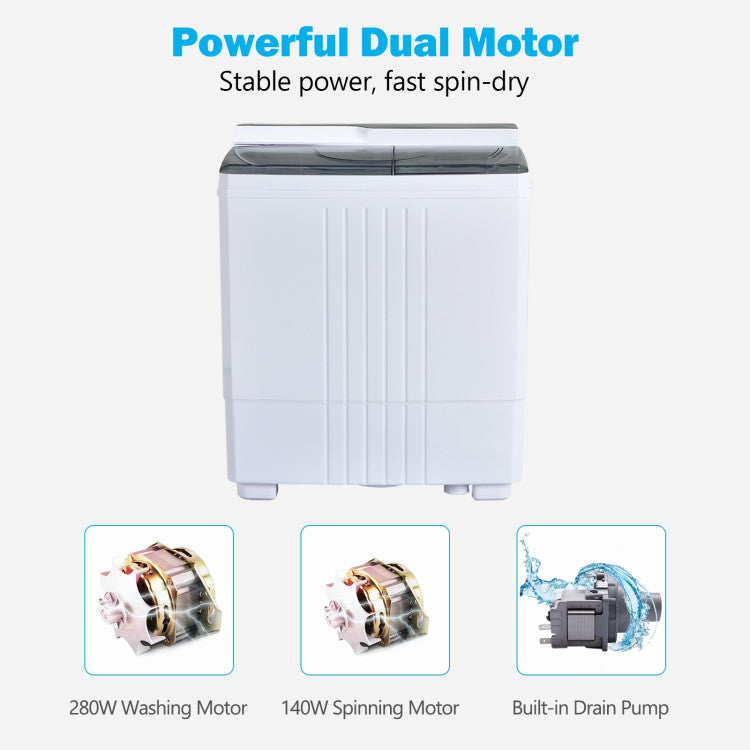 Twin Tub Portable Washing Machine with Timer Control and Drain Pump for Apartment