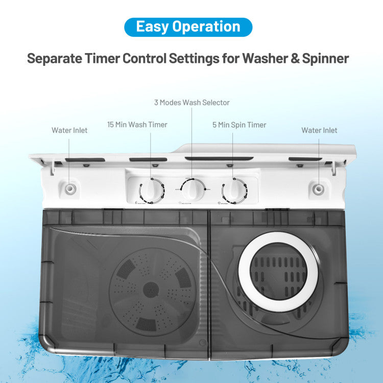 26 lbs Portable Semi-automatic Washing Machine with Built-in Drain Pump