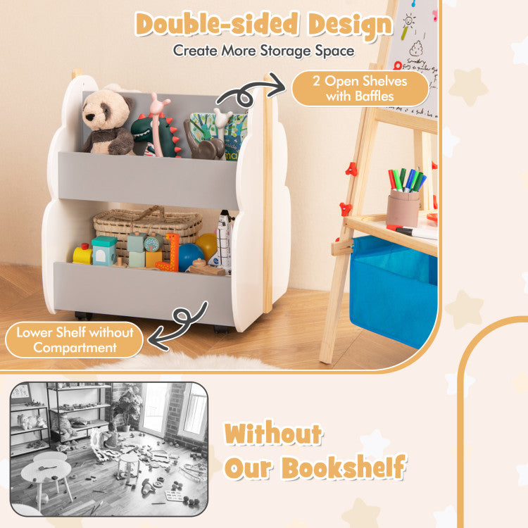 Kids Wooden Bookshelf with Universal Wheels