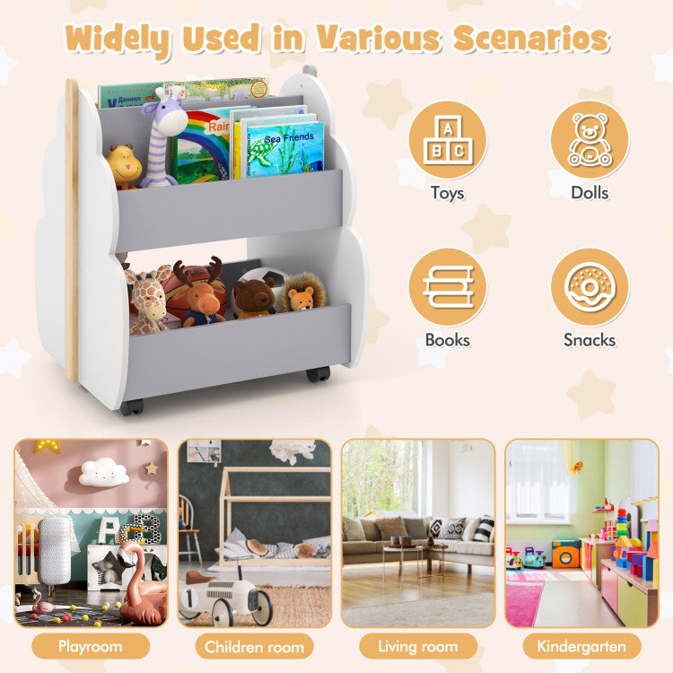 Kids Wooden Bookshelf with Universal Wheels