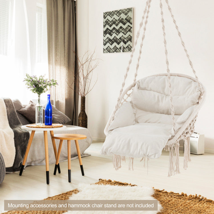 Hammock Chair with Thick Cushion & Macrame Holds up to 330 LBS