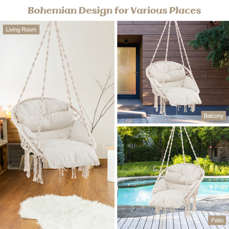 Hammock Chair with Thick Cushion & Macrame Holds up to 330 LBS