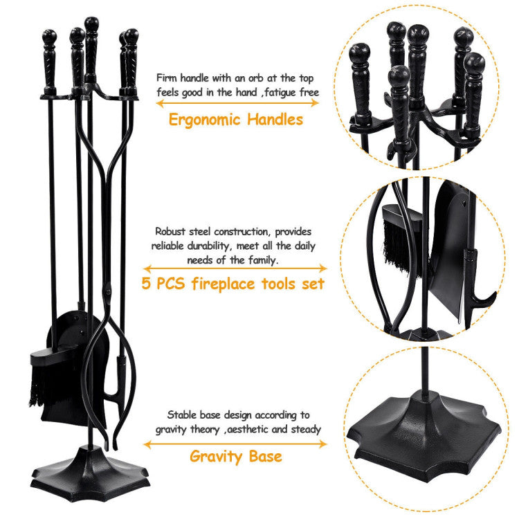 31 inch 5 Pieces Metal Fireplace Tool Set with Stand