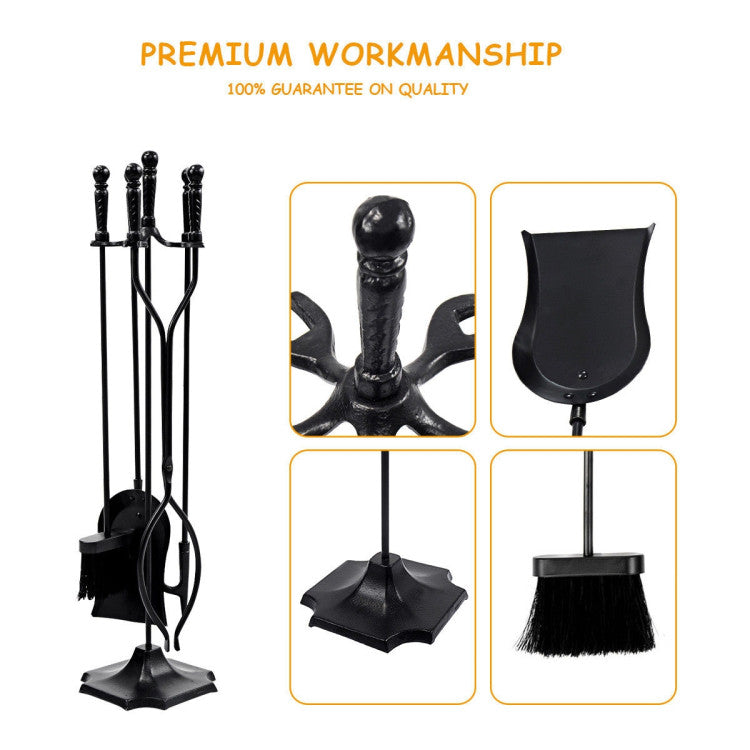 31 inch 5 Pieces Metal Fireplace Tool Set with Stand