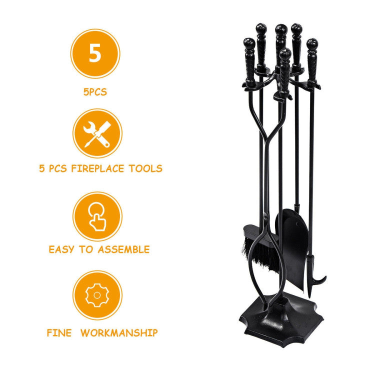 31 inch 5 Pieces Metal Fireplace Tool Set with Stand