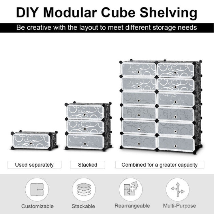 12-Cube DIY Portable Plastic Shoe Rack with 6-Tier Transparent Doors