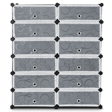 12-Cube DIY Portable Plastic Shoe Rack with 6-Tier Transparent Doors