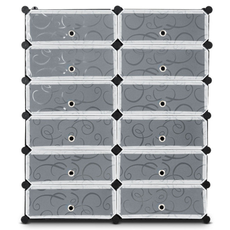 12-Cube DIY Portable Plastic Shoe Rack with 6-Tier Transparent Doors