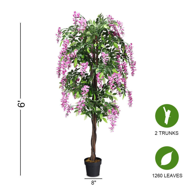 6-Feet Artificial Wisteria Silk Indoor-Outdoor Tree with Adjustable Tree Branche