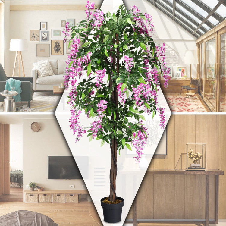 6-Feet Artificial Wisteria Silk Indoor-Outdoor Tree with Adjustable Tree Branche