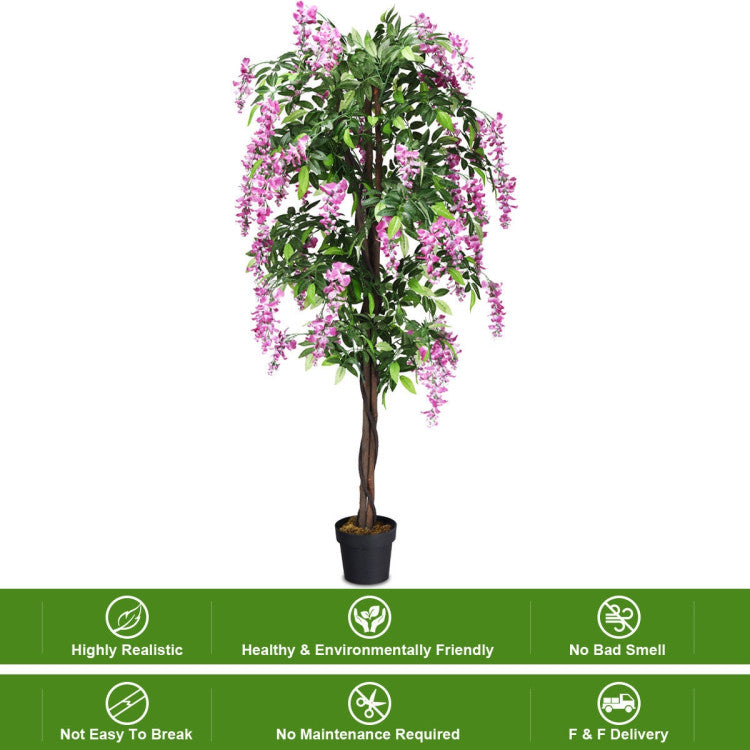 6-Feet Artificial Wisteria Silk Indoor-Outdoor Tree with Adjustable Tree Branche