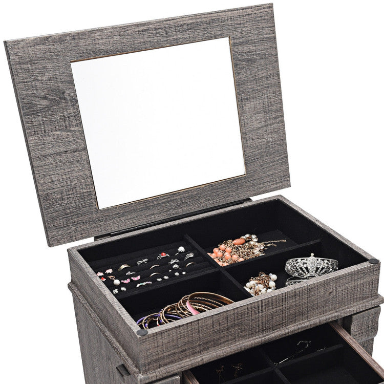 Standing Jewelry Cabinet with 5 Drawers and Top Flip Mirror